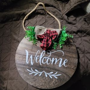 Mocoosy Welcome Sign for Front Door Decorations, Rustic Round Wood Holiday Sign